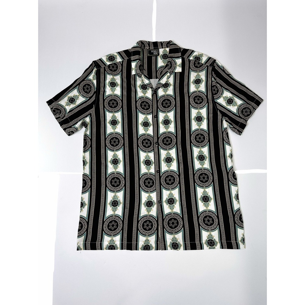 Level Ten Couture Baroque Camp Shirt Men's Medium Button Up Medallion Greek